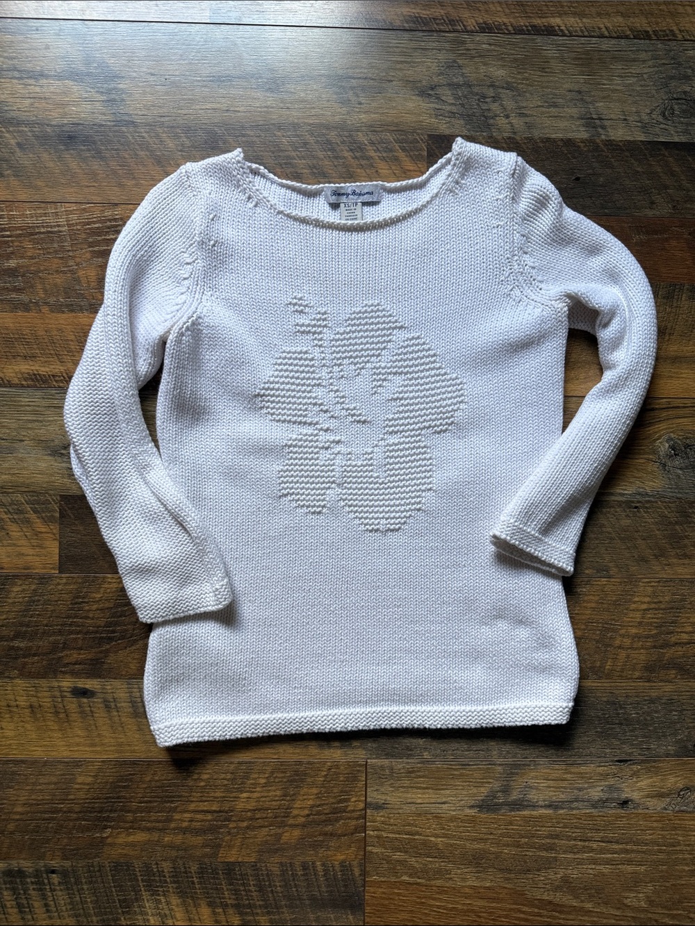 Tommy Bahama Women’s Cream Knit Sweater with Orchid Floral Texture XS
